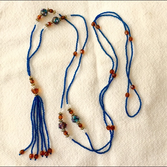 “Sapphire for Days” Artisan tassel Necklace - Picture 2 of 3